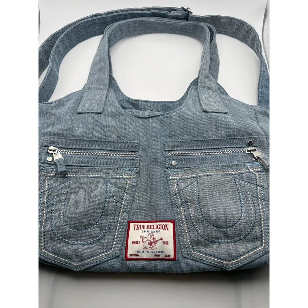 True Religion Denim Hobo Shoulder Bag Light Wash Horseshoe Y2K Crossbody